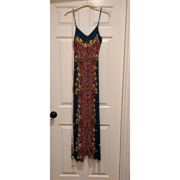 Free People Morning Song Button Front Floral Print Maxi Dress Teal Small - Picture 7 of 14